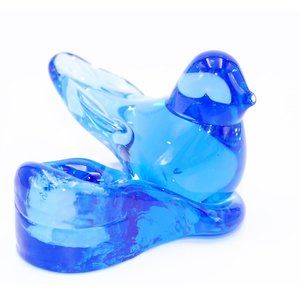 RON RAY 1990 Signed Vintage Candle holder Blue Bird of Happiness